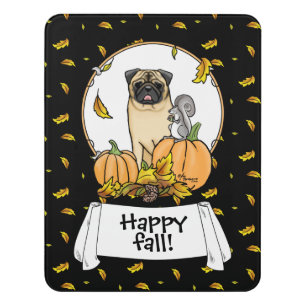 Fall Pug Dog (fawn) Pumpkins Leaves Cute Door Sign