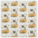 Fall Pug Dog (fawn) Pumpkins Leaves Cute Fabric