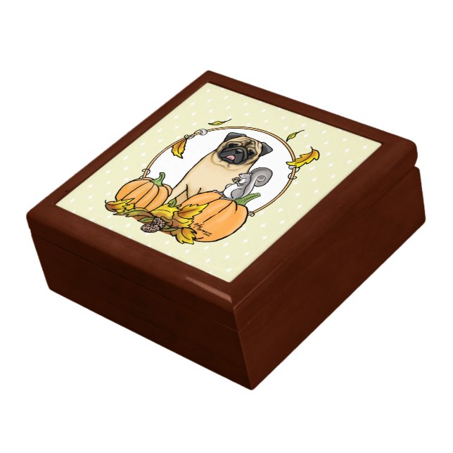 Fall Pug Dog (fawn) Pumpkins Leaves Cute Gift Box (Side)