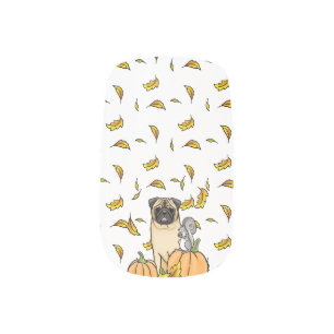 Fall Pug Dog (fawn) Pumpkins Leaves Cute Minx Nail Art