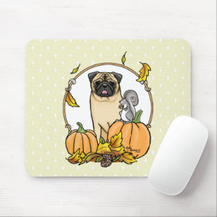 Fall Pug Dog (fawn) Pumpkins Leaves Cute Mouse Pad