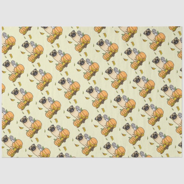Fall Pug Dog (fawn) Pumpkins Leaves Cute Tissue Paper (Front)
