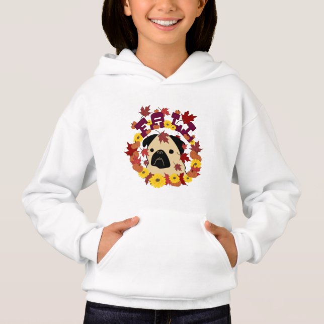 Fall Pug with Leaves, Pumpkins, and Sunflowers Hoodie (Front)
