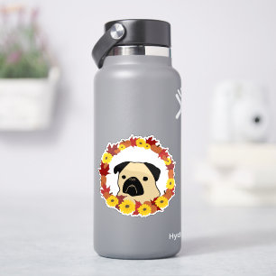 Fall Pug with Leaves, Pumpkins, and Sunflowers Sticker