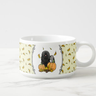 Fall Puli Dog (black) Pumpkins Leaves Cute Funny Bowl