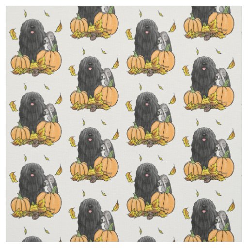 Fall Puli Dog (black) Pumpkins Leaves Cute Funny Fabric