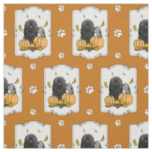Fall Puli Dog (black) Pumpkins Leaves Cute Funny Fabric
