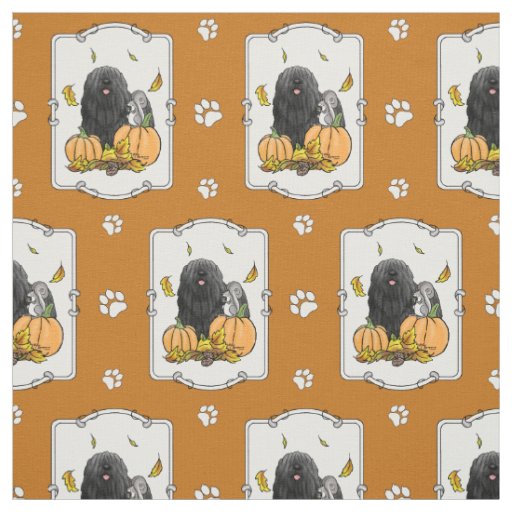 Fall Puli Dog (black) Pumpkins Leaves Cute Funny Fabric