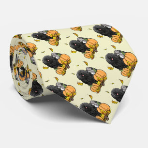 Fall Puli Dog (black) Pumpkins Leaves Cute Funny Neck Tie