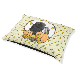 Fall Puli Dog (black) Pumpkins Leaves Cute Funny Pet Bed