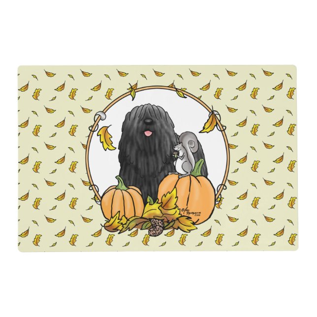 Fall Puli Dog (black) Pumpkins Leaves Cute Funny Placemat (Front)