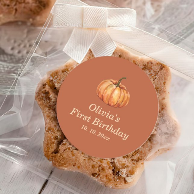 Fall Pumkin Birthday Favor Classic Round Sticker (Creator Uploaded)