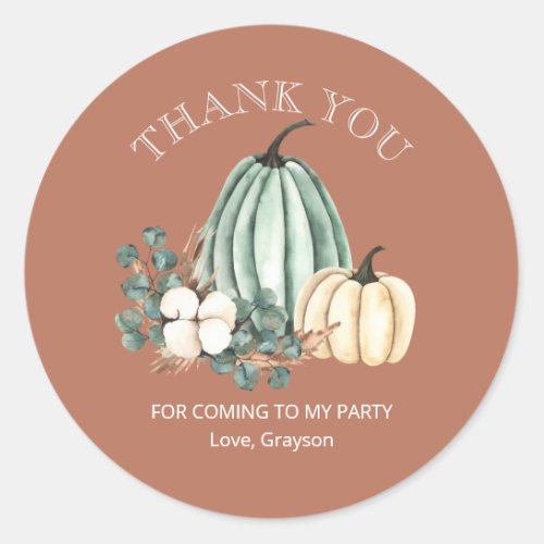 Fall Pumpkin 1st Birthday Thank You Classic Round Sticker