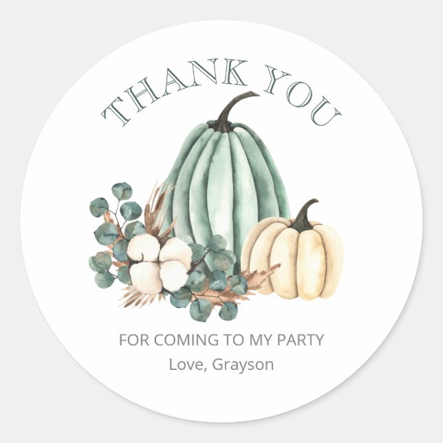 Fall Pumpkin 1st Birthday Thank You Classic Round Sticker (Front)