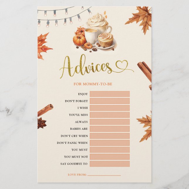 Fall Pumpkin Advices for Mom-to-be Games (Front)