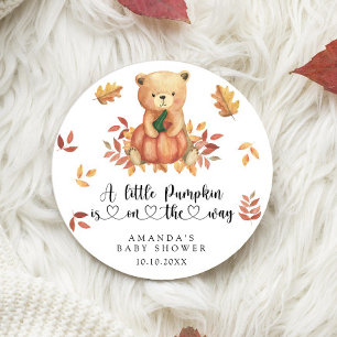 Fall Pumpkin and Bear Baby Shower Classic Round Sticker