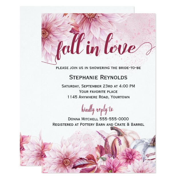 Fall Pumpkin And Dahlia Bridal Shower Invitation