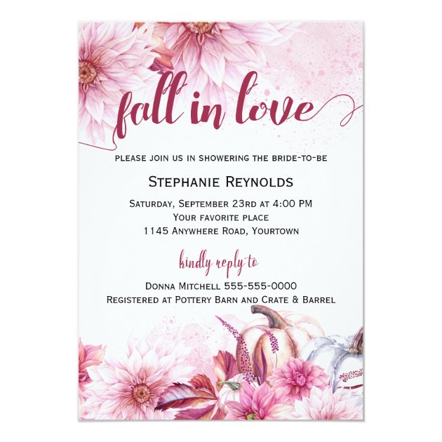 Fall Pumpkin And Dahlia Bridal Shower Invitation