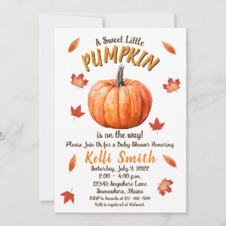 Fall Pumpkin and Leaves Baby Shower Invitation