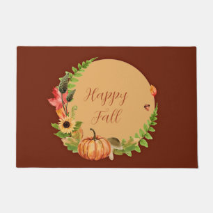 Fall pumpkin and nature with customizable text  doormat