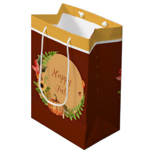 Fall pumpkin and nature with customizable text medium gift bag