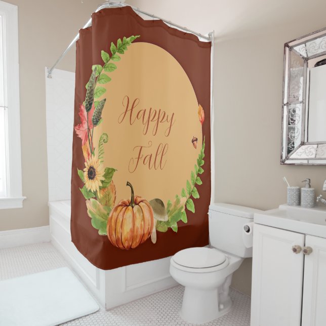 Fall pumpkin and nature with customizable text  shower curtain (In Situ)