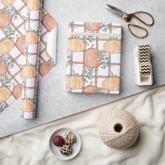 Fall Pumpkin and Plaid Ditsy Wrapping Paper (Crafts)