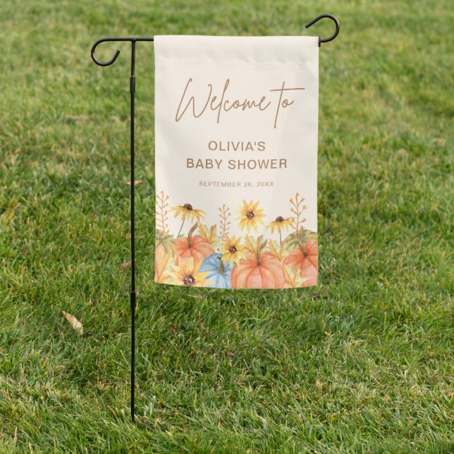 Fall Pumpkin and Sunflower Baby Shower Welcome  Garden Flag (In SItu)