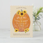 Fall Pumpkin and Sunflowers First Birthday Die Cut Invitation (Standing Front)