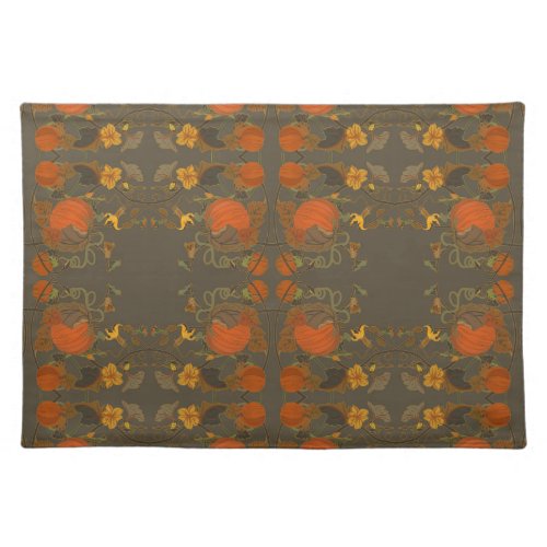 Fall Pumpkin and Vines Gray Placemats