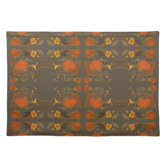 Fall Pumpkin and Vines Gray Placemats (Front)