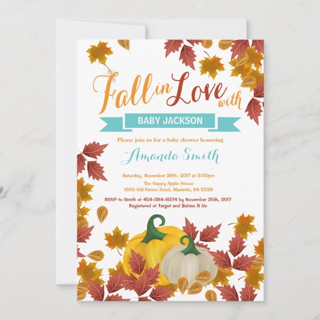 Fall Pumpkin Aqua Baby Shower invitation (Front)