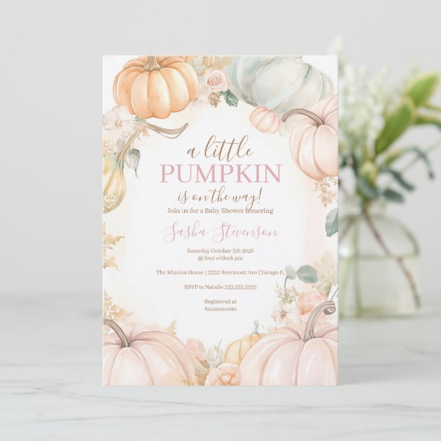Fall pumpkin autumn baby shower invitation (Standing Front)