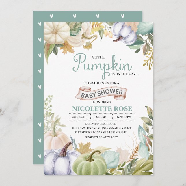 Fall Pumpkin Autumn Baby Shower Invitation Boy (Front/Back)