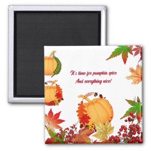 Fall Pumpkin Autumn Berries Colorful Maple Leaves  Magnet