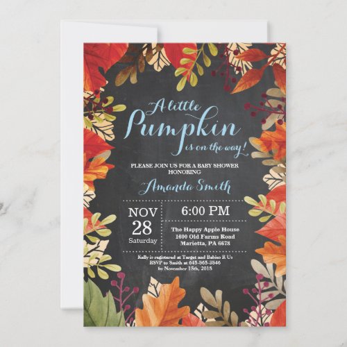 Fall Pumpkin Autumn Boy Baby Shower Invitation