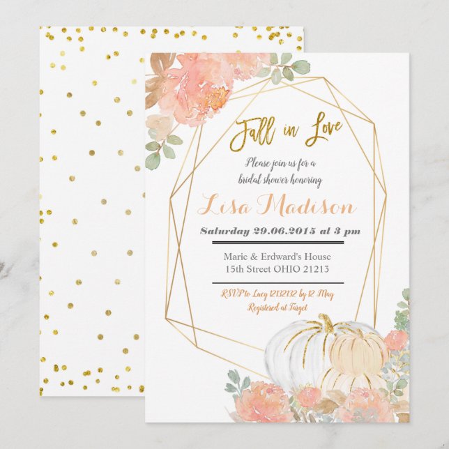 Fall Pumpkin Autumn Bridal Shower Invitation (Front/Back)