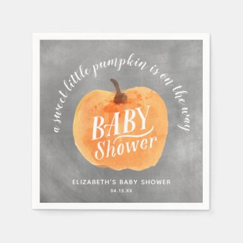 Fall Pumpkin Autumn Chalkboard Baby Shower Napkins by NBpaperco at Zazzle