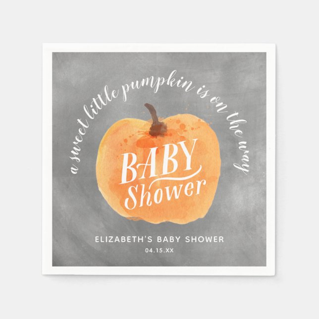 Fall Pumpkin Autumn Chalkboard Baby Shower Napkins (Front)
