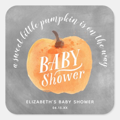 Fall Pumpkin Autumn Chalkboard Baby Shower Square Sticker