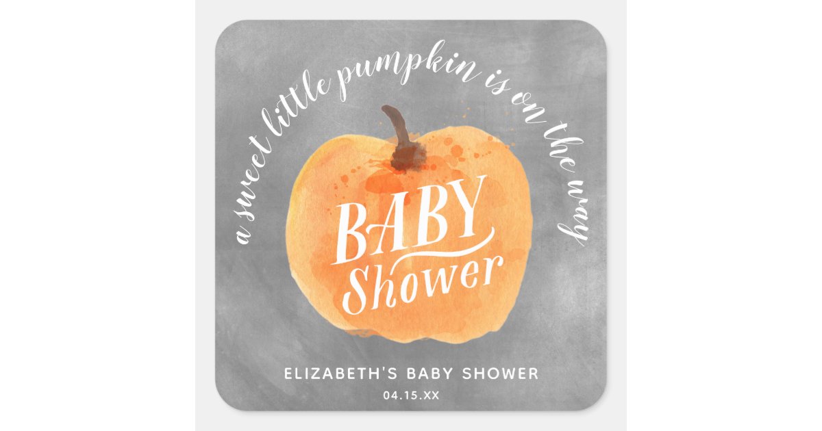 Fall Pumpkin Autumn Chalkboard Baby Shower Square Sticker | Zazzle