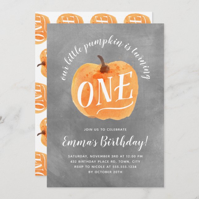 Fall Pumpkin Autumn First Birthday Invitation (Front/Back)