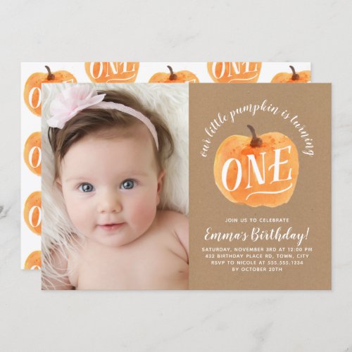 Fall Pumpkin Autumn First Birthday Invitation