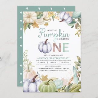 Fall Pumpkin Autumn First Birthday Invitation Boy