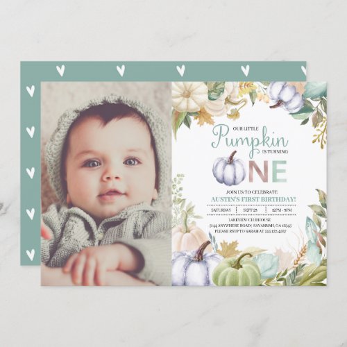 Fall Pumpkin Autumn First Birthday Invitation Boy