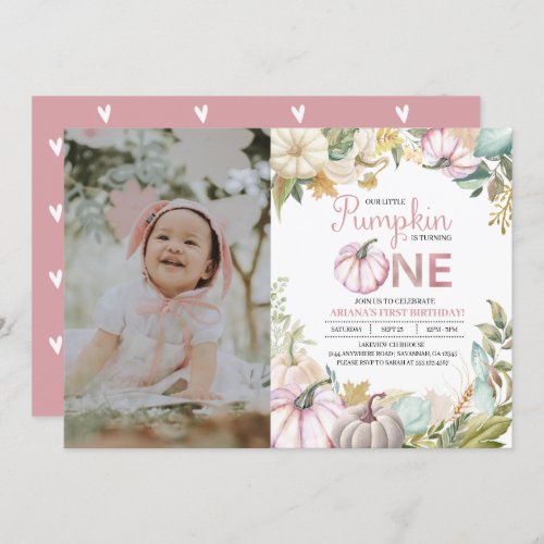 Fall Pumpkin Autumn First Birthday Invitation Girl