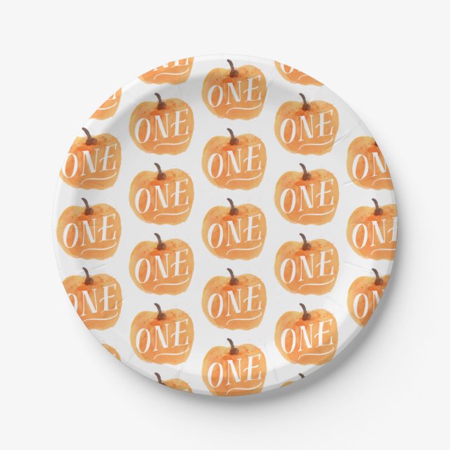 Fall Pumpkin Autumn First Birthday ONE Pattern Paper Plates (Front)