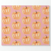 Fall Pumpkin Autumn First Birthday ONE  pink Wrapping Paper (Flat)