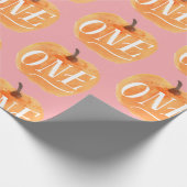 Fall Pumpkin Autumn First Birthday ONE  pink Wrapping Paper (Corner)