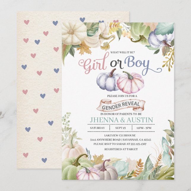 Fall Pumpkin Autumn Gender Reveal Invitation (Front/Back)
